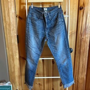 J. Crew Vintage Crop Raw Edge Jeans in Medium Blue Wash High Waste Slim Straight